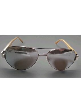 Men's Silver Aviator Sunglasses with Beige Temples